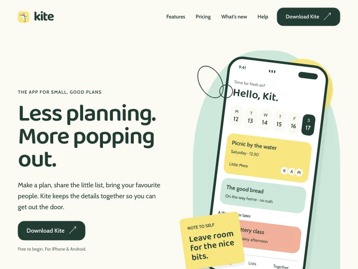 Die Vorlage Kite: eine farbenfrohe Launch-Seite für eine App
