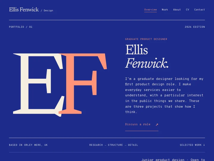 Die Vorlage Monogram: ein typografischer Lebenslauf und Absolventen-Portfolio