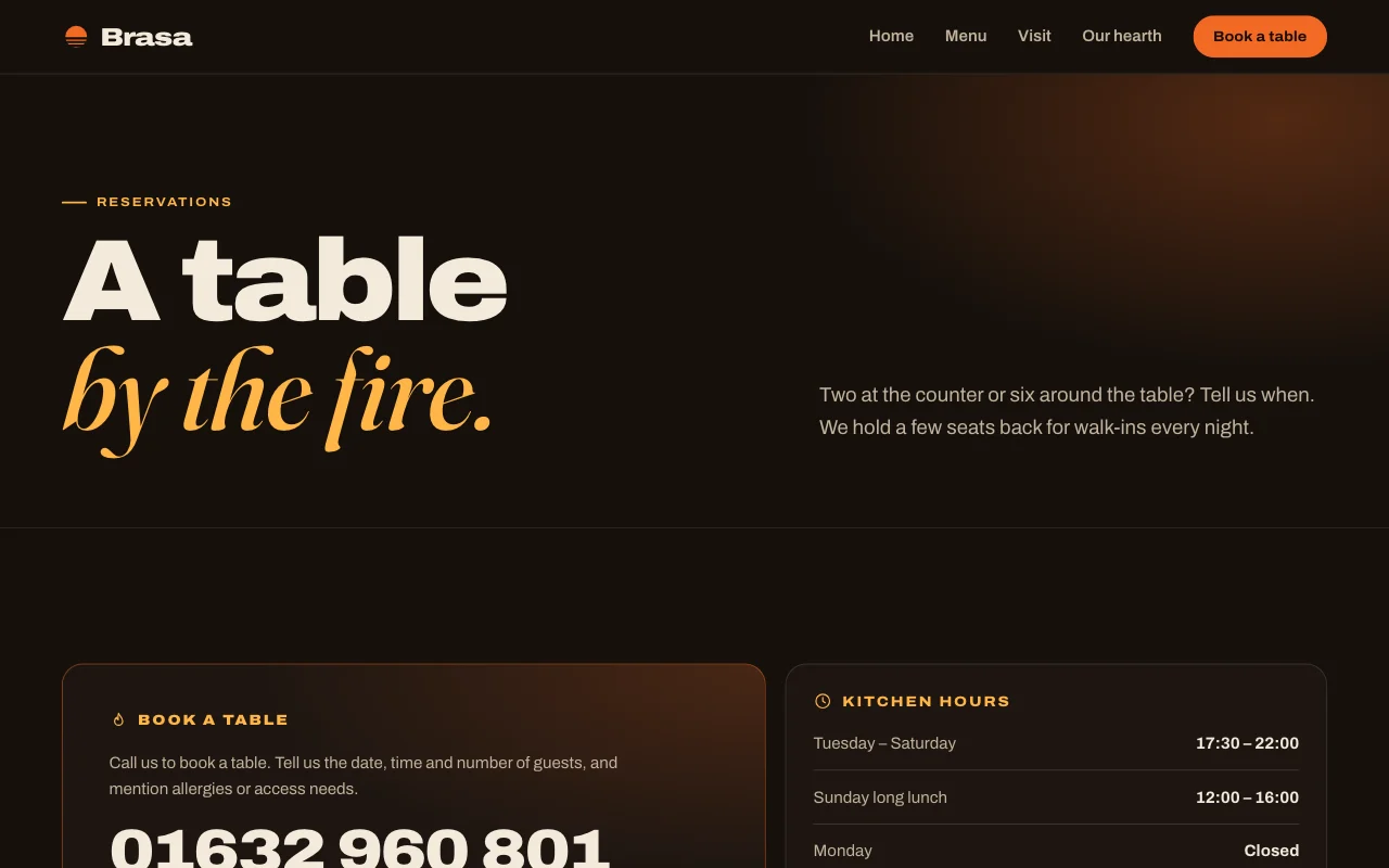 The Brasa template: Warm live-fire grill
